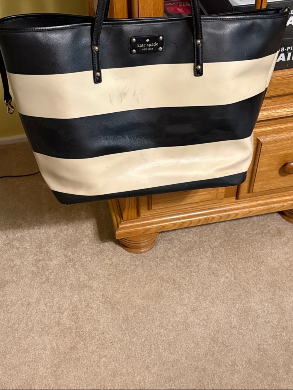 kate spade Black and Cream Striped Tote
